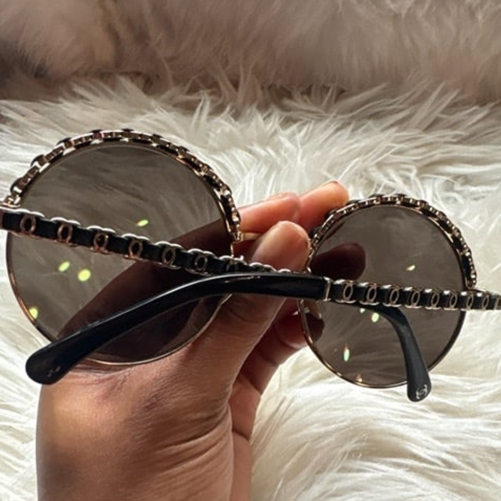 NEW CHANEL Black Round Sunglasses with Case